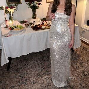 Rumored Silver Sequin Maxi Dress